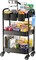 3 Tier Rolling Cart - Metal Utility Cart with 3 Hanging Cups & 4 Hooks, 66LBS Capacity, Mesh Rolling Storage Cart Organizer, Easy Assembly, Rolling Carts with Wheels for Kitchen Office